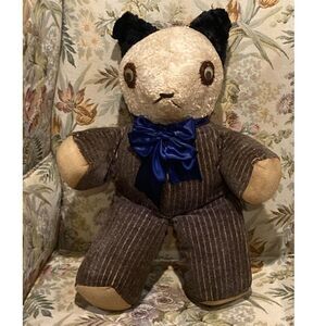 Vintage Cordoroy Pinstripe firm large 20" Stuffed Toy Teddy Panda Bear